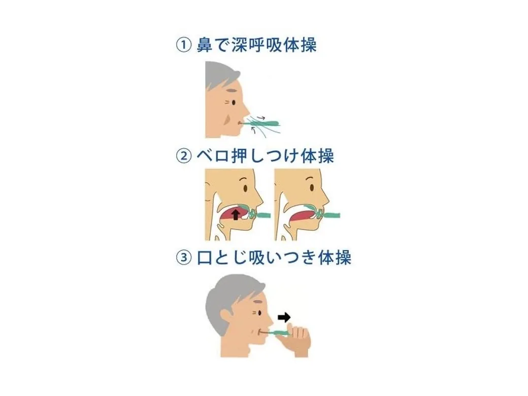 鼻で深呼吸体操・ベロ押しつけ体操・口とじ吸いつき体操のイラスト